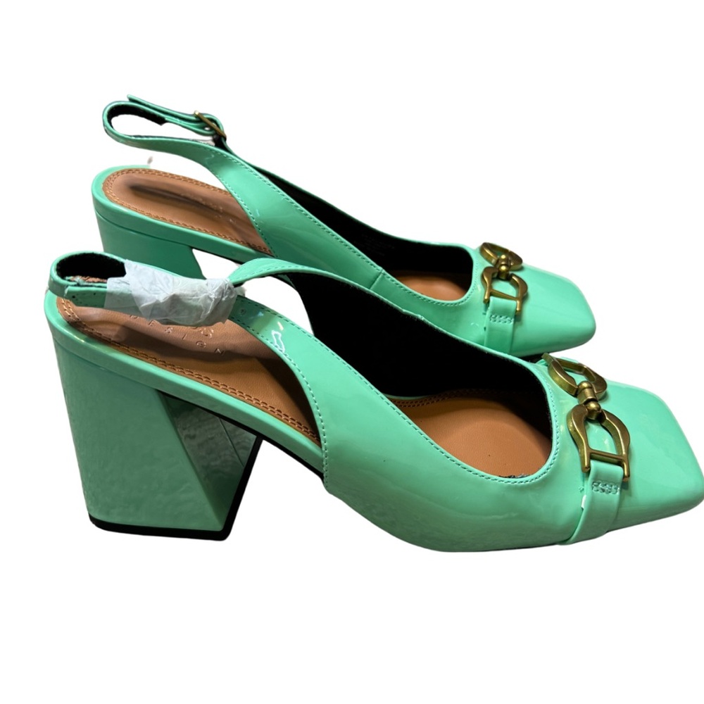 ASOS DESIGN Stable Snaffle detail slingback heeled shoes
